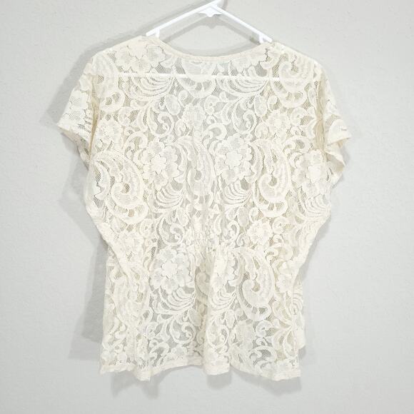 Maurices Lace Cardigan Womens Size Small Cream Floral Sheer Cottage Fairy Boho - Picture 2 of 12